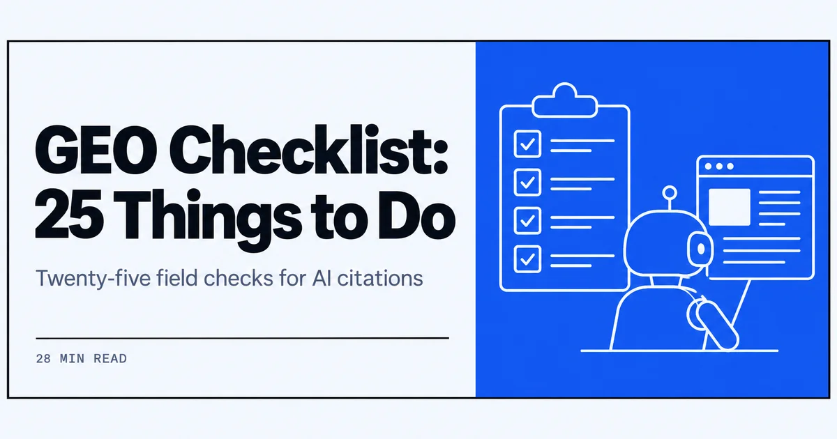 Line drawing of a checklist clipboard next to a small robot reading a webpage