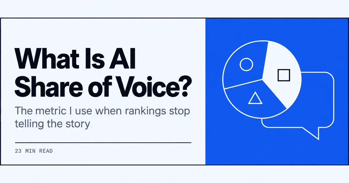 Line drawing of a pie chart inside a speech bubble representing AI share of voice