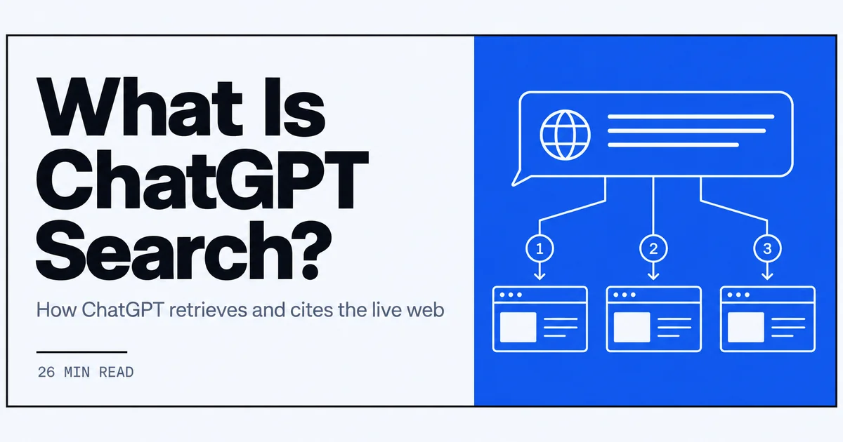 Line drawing of a ChatGPT answer with a globe icon and citation marks linking out to web pages